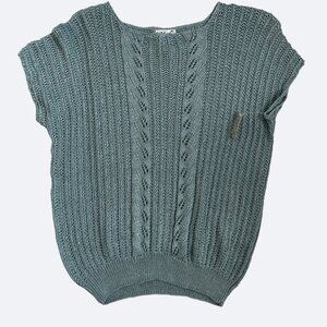 Vtg Knit Womens Top Bust 35-36" Size L Koret Blue Grandmacore NWT Open Knit